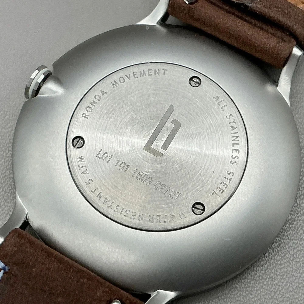 Lilienthal Berlin Watch Mens Silver Tone Brown Leather Quartz L1 NEW BATTERY